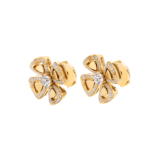Fiorever Ohrstecker aus 18 Karat Gelbgold mit zwei zentralen Diamanten und Diamant-Pavé 357500 image 2