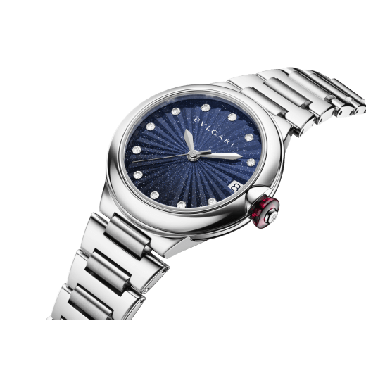 Lvcea watch in polished and satin-brushed stainless steel with automatic movement, blue aventurine intarsio dial and 12 diamond indexes. Water-resistant up to 50 metres 104198 image 2