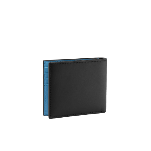 B.zero1 Man bifold wallet in black matte calf leather with Niagara sapphire blue nappa leather interior. Iconic dark ruthenium and palladium-plated brass embellishment, and folded closure. BZM-BIFOLDWALLET image 3