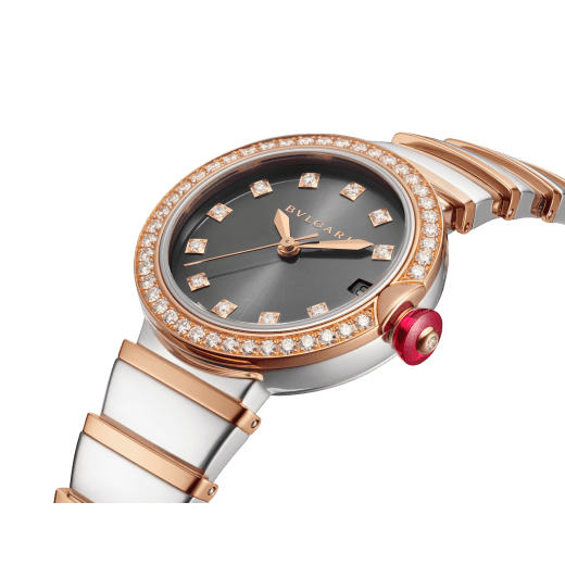 LVCEA watch with stainless steel case, 18 kt rose gold bezel set with diamonds, grey lacquered dial, diamond indexes, stainless steel and 18 kt rose gold bracelet 103029 image 2