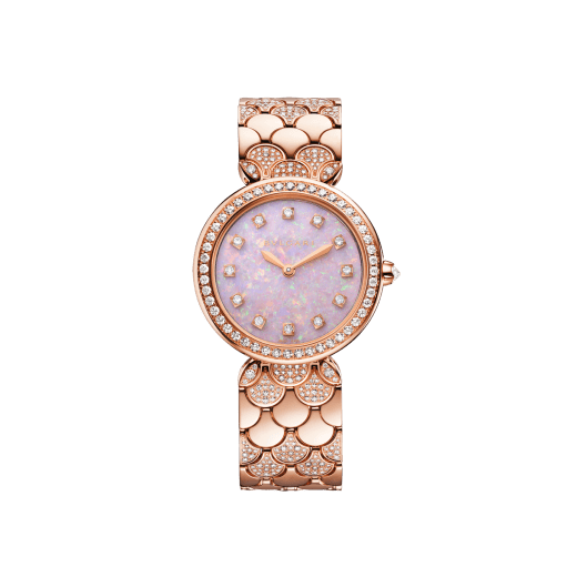Часы DIVAS' DREAM, корпус из розового золота 18 карат, браслет с бриллиантами классической огранки, циферблат из розового опала, 12 бриллиантовых часовых меток. Водонепроницаемость до 30 метров. 103647 image 1