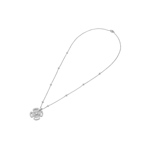 Fiorever 18 kt white gold necklace set with a central round brilliant-cut diamond and pavé diamonds. 357219 image 2