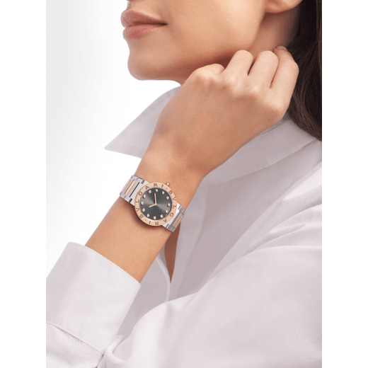 Bvlgari Bvlgari Lady 腕錶，精鋼錶殼，18K 玫瑰金錶圈鐫刻雙品牌標誌，灰色漆面錶盤，鑽石時標，精鋼和 18K 玫瑰金錶帶。 103067 image 2