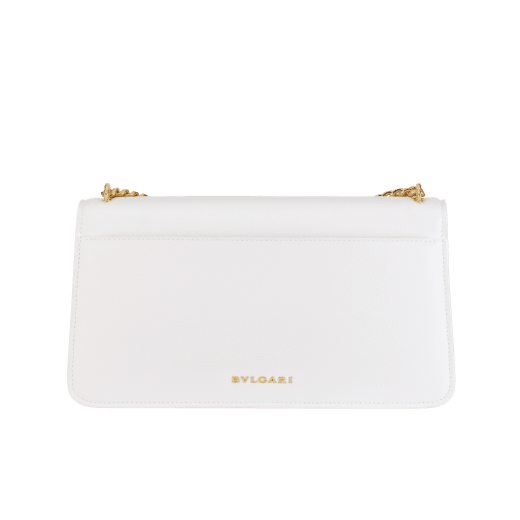 Serpenti East-West Maxi Chain medium shoulder bag in foggy opal grey Metropolitan calf leather with linen agate beige nappa leather lining. Captivating snakehead magnetic closure in gold-plated brass embellished with grey agate scales and red enamel eyes. SEA-1238-MCCL image 3