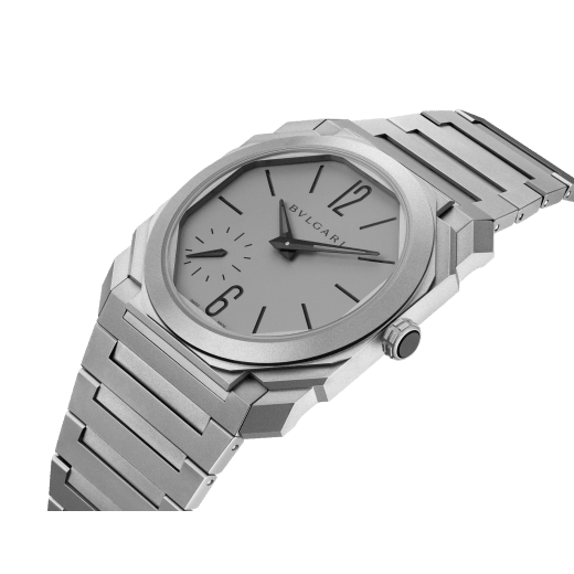 Octo Finissimo Automatic watch in sandblasted titanium case and bracelet with extra thin mechanical manufacture movement, automatic winding, small seconds and opaline titanium dial. Water-resistant up to 30 metres 104089 image 2