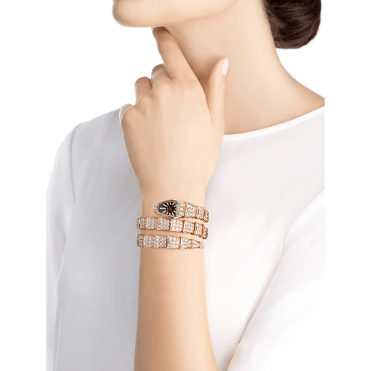 Serpenti Jewellery Watch with case and double spiral bracelet in 18 kt rose gold and brilliant cut diamonds, black sapphire crystal dial and diamond indexes. 101789 image 3