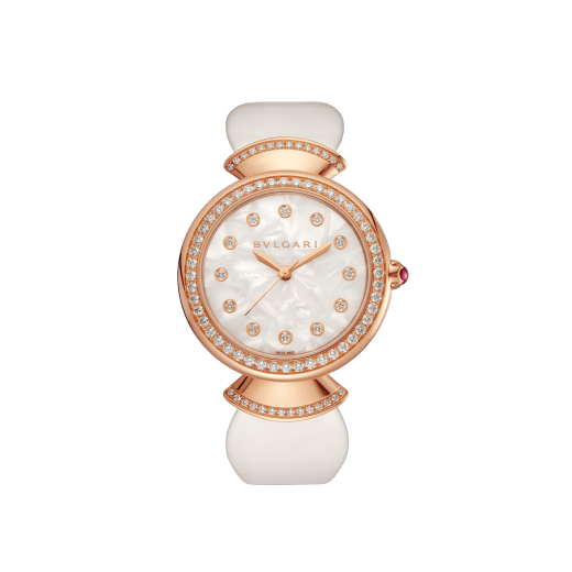 DIVAS' DREAM watch with 18 kt rose gold case set with brilliant-cut diamonds, acetate dial, diamond indexes and white satin bracelet 102575 image 1