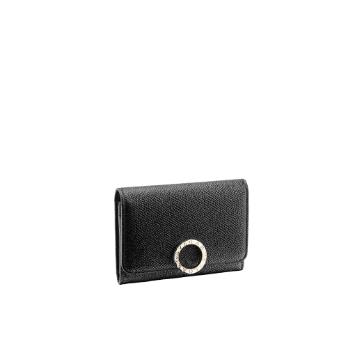 BULGARI BULGARI business card holder in bright, beetroot spinel fuchsia grained calf leather with primerose quartz pink nappa leather interior. Iconic light gold plated-brass clip and folded closure. 579-BC-HOLDER-BGCLa image 1