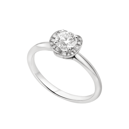 Incontro d'Amore platinum ring set with a round brilliant-cut diamond (0.50 ct) and pavé diamonds on the halo 355376 image 1