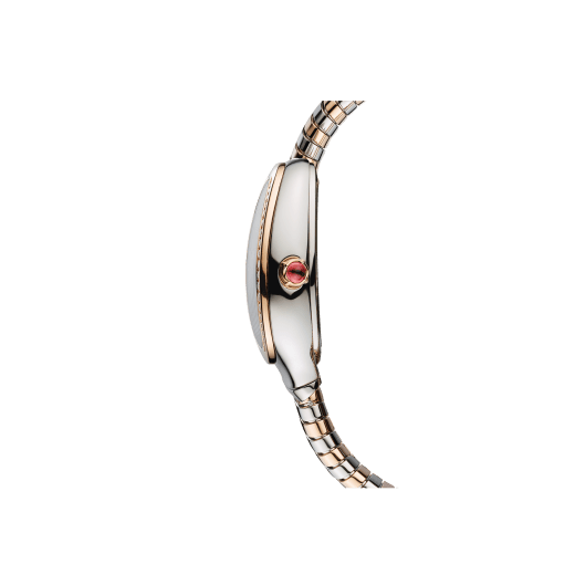 Serpenti Tubogas single spiral watch with stainless steel case, 18 kt rose gold bezel set with round brilliant-cut diamonds, full pavé dial, and bracelet in 18 kt rose gold and stainless steel 103150 image 3