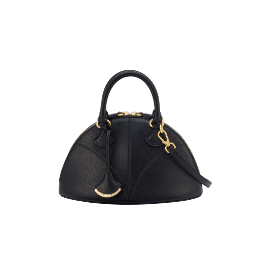 Marquise small top handle bag in black goat leather with black nappa leather lining and zipped closure. Detachable signature black goat leather charm with mirror. DAS-001-1325S image 3