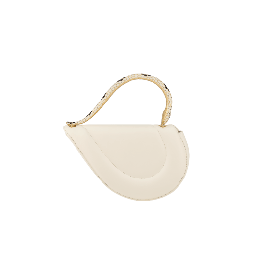 Serpenti Cuore 1968 top handle bag in star rose pink calf leather with crystal rose nappa leather lining. Captivating snake body-shaped top handle in gold-plated brass embellished with star rose pink enamel scales and zirconia eyes; press-button closure. SRN-001-1326S image 3