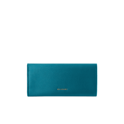 Pochette de soirée Bvlgari Tubogas Cabochon en velours noir avec doublure en cuir nappa noir. Poignée Tubogas emblématique en laiton doré ornée de pierres colorées taille cabochon, de zircones et d’un fermoir magnétique. TGC-001-1393S-velvet image 2