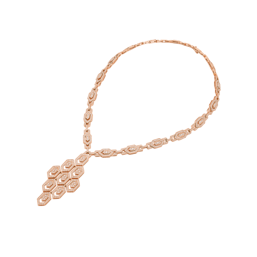 Serpenti 18 kt rose gold necklace set with pavé diamonds both on the chain and pendant. 356194 image 2