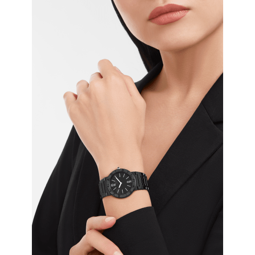 BVLGARI BVLGARI LADY watch with stainless steel case and bracelet with black DLC treatment, bezel engraved with double logo and black lacquered dial. Water-resistant up to 30 metres 103557 image 2