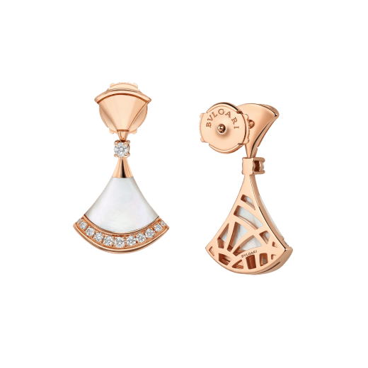 Divas' Dream 18 kt rose gold fan-shaped drop earrings with mother-of-pearl and brilliant-cut diamonds 361780 image 3