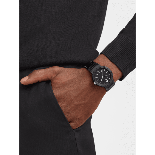 BVLGARI BVLGARI watch with mechanical manufacture movement, automatic winding and date, 41 mm stainless steel case and bracelet with diamond-like carbon treatment, and black lacquered dial. Water-resistant up to 50 meters 103540 image 1