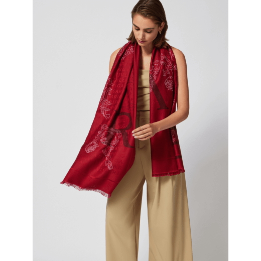 Chinese New Year Lettere Maxi stole in fine bright travertine ivory silk wool. Special Edition. Made of 60% silk and 40% wool. LETTMX24CNY-ST image 1