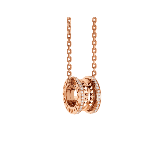 B.zero1 Rock Chain necklace with studded pendant in 18 kt rose gold set with pavé diamonds 360212 image 7