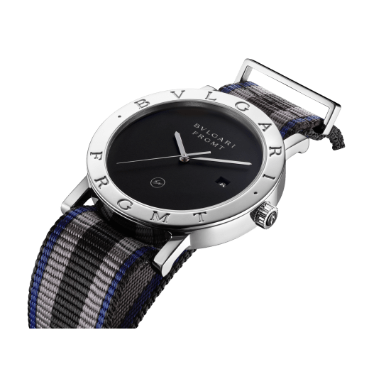 BVLGARI BVLGARI Fragment Design watch with manufacture mechanical movement, automatic winding, stainless steel case, bezel engraved with the special BVLGARI FRGMT logo, black dial and black nylon bracelet. Water-resistant up to 50 meters. 103570 image 2