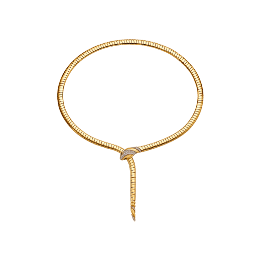 Serpenti 18 kt yellow gold necklace set with demi pavé diamonds on the head and the tail, and black onyx eyes 360632 image 1