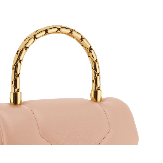 Serpenti Reverse small top handle bag in black quilted Metropolitan calf leather with black nappa leather lining. Captivating snakehead magnetic closure in gold-plated brass embellished with red enamel eyes. 1234-MCL image 7