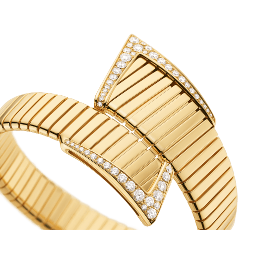 Bvlgari Tubogas asymmetric 18 kt yellow gold bracelet set with demi pavé diamonds BR860836 image 3