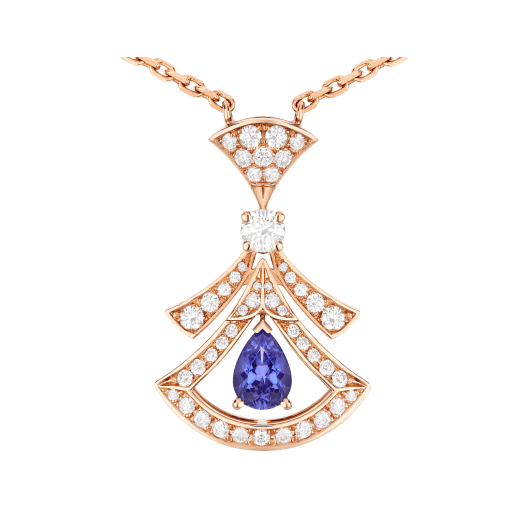 DIVAS' DREAM necklace in 18 kt rose gold set with a pear-shaped tanzanite and pavé diamonds 360616 image 3