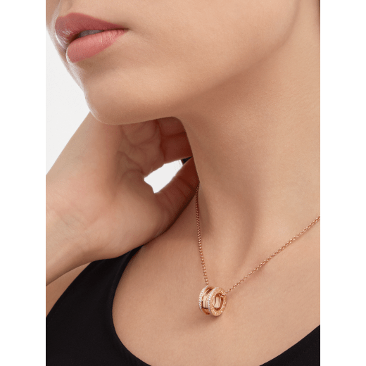 B.zero1 necklace with 18 kt rose gold chain and 18 kt rose gold round pendant set with pavé diamonds on the edges 350052 image 2