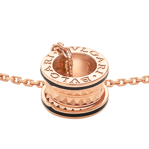 B.zero1 Rock necklace with 18 kt rose gold pendant with studded spiral, black ceramic inserts on the edges and 18 kt rose gold chain 358054 image 3