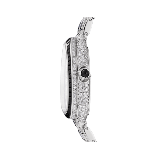 Serpenti Seduttori Tourbillon watch with mechanical manufacture movement with manual winding and tourbillon, 18 kt white gold case and bracelet set with baguette-cut black spinels and brilliant-cut diamonds, and pavé diamond-set dial. 103465 image 3