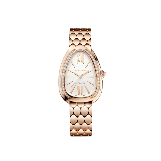 Serpenti Seduttori automatic watch in 18 kt rose gold with diamond-set bezel and white opaline dial. Water-resistant up to 30 metres 103899 image 1