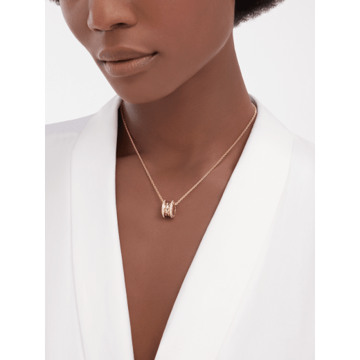 B.zero1 Rock Chain 18 kt rose gold necklace with a round studded pendant and pavé diamonds, also wearable separately with the included additional chain. 360212 image 2