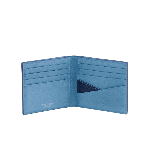 BULGARI BULGARI Man hipster compact wallet in black Urban grain calf leather with forest emerald green Urban grain calf leather interior. Iconic dark ruthenium plated-brass décor enamelled in matte black, and folded closure. BBM-WLT2FASYMa image 2