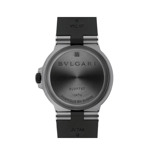 Bvlgari Titanio GMT watch with mechanical manufacture movement, automatic winding, GMT 24h function, 40 mm sandblasted titanium case, black rubber bezel with Bvlgari Bvlgari engraving, black dial and black rubber bracelet. Water-resistant up to 100 metres 104300 image 4