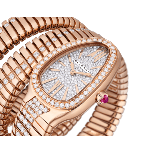 Serpenti Tubogas Infinity double-spiral watch in 18 kt rose gold set with diamond and full pavé dial. Water-resistant up to 30 metres 103792 image 2