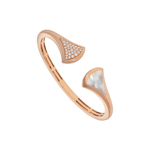 DIVAS' DREAM 18 kt rose gold cuff bracelet, set with mother-of-pearl and pavé diamonds. BR857370 image 1