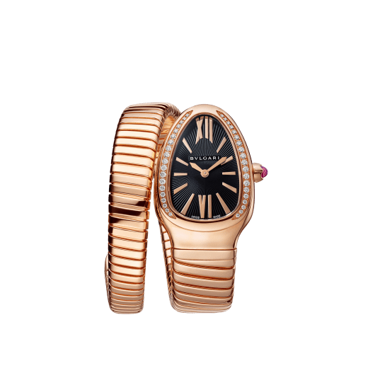 Montre Serpenti Tubogas avec boîtier en or rose 18 K serti de diamants taille brillant, cadran en opaline noire et bracelet une spirale en or rose 18 K. 101815 image 1