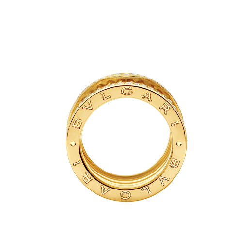 Anello a quattro fasce B.zero1 Rock in oro giallo 18 kt con pavé di diamanti lungo i lati e spirale con borchie. AN859026 image 2