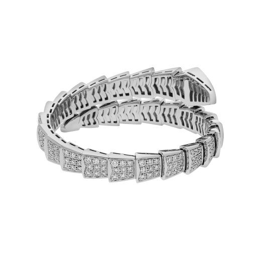 Serpenti Viper one-coil bracelet in 18 kt white gold, set with full pavé diamonds. BR855231 image 3