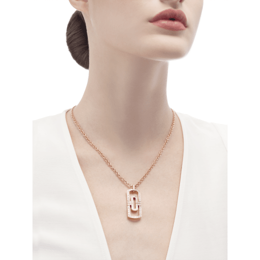 Parentesi necklace with 18 kt rose gold chain and 18 kt rose gold pendant set with full pavé diamonds 349184 image 4