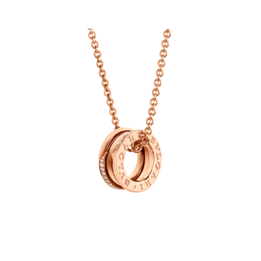 Collana B.zero1 con pendente in oro rosa 18 kt con semi-pavé di diamanti lungo i profili esterni e catena in oro rosa 18 kt. 359292 image 1