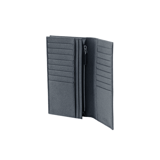 "BVLGARI BVLGARI" large wallet in Pluto Stone grey and Denim Sapphire blue grained calf leather. Iconic logo-bearing embellishment in palladium-plated brass. BBM-WLT-Y-ZP-16C-gcla image 2