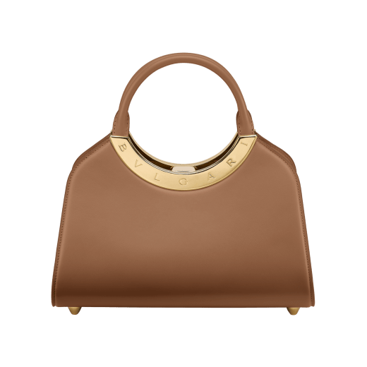 Borsa a mano media Bvlgari Roma in vitello Metropolitan grigio opale intenso con fodera in nappa grigio opale intenso. Iconico dettaglio metallico in ottone placcato oro antico con logo Bvlgari e chiusura con bottone a pressione. BVR-1269-CL image 1