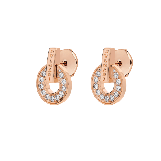 BVLGARI BVLGARI Openwork 18 kt rose gold earrings set with full pavé diamonds 357318 image 2