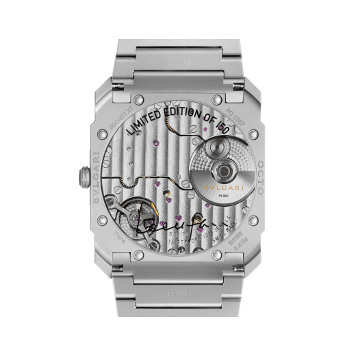 Octo Finissimo Lee Ufan Special Edition watch with mechanical manufacture ultra-thin movement, automatic winding, hand-filed titanium case and bracelet, stainless-steel sunray-polished bezel and mirror-effect dial. Water-resistant up to 30 metres. Limited Edition of 150 pieces 104132 image 4