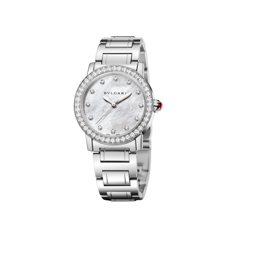 BVLGARI BVLGARI Uhr mit Gehäuse aus Edelstahl mit Diamanten im Brillantschliff, weißem Perlmuttzifferblatt, Diamantindizes und Armband aus Edelstahl 102375 image 1