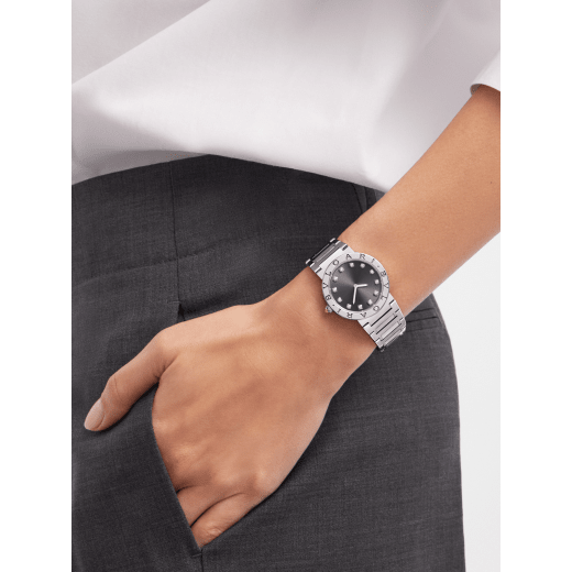 Bvlgari Bvlgari Lady watch in stainless steel case and bracelet, stainless steel bezel engraved with double logo, anthracite satiné soleil lacquered dial and diamond indexes 103689 image 2