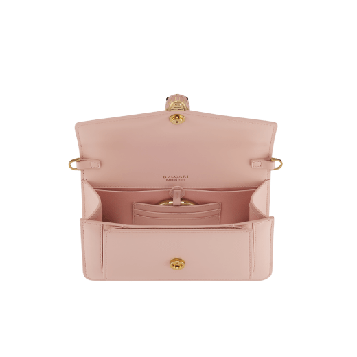 Serpenti Forever East-West small shoulder bag in star rose pink calf leather with crystal rose gros grain lining. Captivating snakehead magnetic closure in gold-plated brass embellished with crystal rose enamel and gold-plated brass scales, and black onyx eyes. 294567 image 3