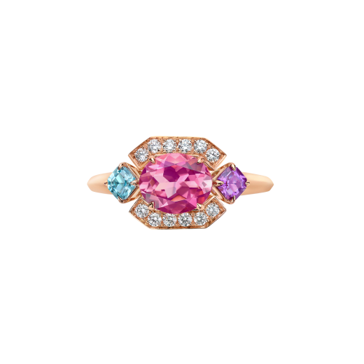 Allegra 18 kt rose gold ring set with a pink tourmaline, an amethyst, a blue topaz and pavé diamonds AN859885 image 3